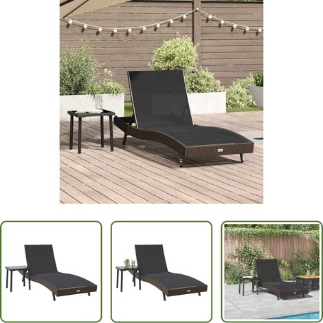 Transat avec table -  Transat 2 pcs Noir et Marron polyrotin (1/5)