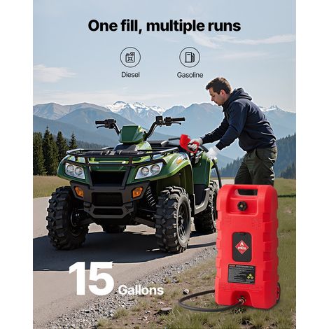 Bidon d'Essence et Diesel sur Roues, 56,7 L, Réservoir de Carburant Mobile, avec Modes de Gravité, Pompe à Main, Tuyau de Distribut… (1/5)