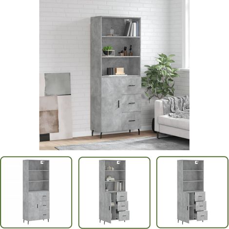 The Living Store Buffet haut Gris béton 69,5x34x180 cm Bois d'ingénierie - Buffet Design Moderne - Meuble Rangement Gris - Armoire Élégante - Buffet Haute Qualité - Mobilier Salon (1/5)