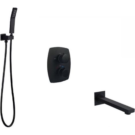 Mitigeur de bain encastré noir mat – Douchette à main – Thermostatique – Modèle 200822-5 (1/4)