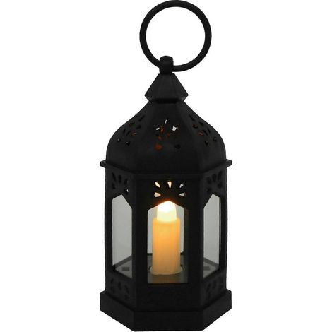 1 Stück Eid Ramadan LED-Lampe, Dekoration im europäischen Stil, Kerzenlampe, Mini-Windlampe-12.3x6.3-Black (1/2)
