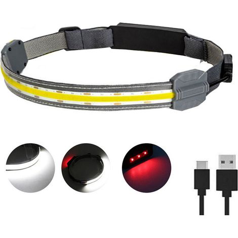 Lampe frontale LED COB, bandeau lumineux rechargeable par USB, faisceau large, éclairage LED puissant, 3 modes d'éclairage, (1 pièce) rechargeable (1/3)