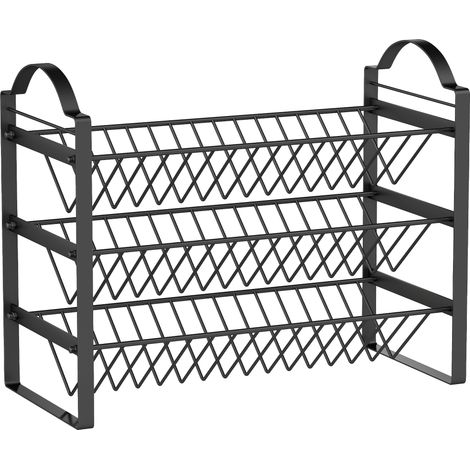 Porte-epices de cuisine a 3 niveaux organisateur gain de place avec etageres inclinees en metal noir