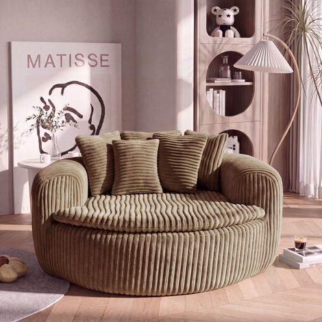 Sillón tipo puf de pana con asiento acolchado profundo, sillón para adultos, reposabrazos envolventes extra anchos, con cinco cojines de respaldo, sala de estar, dormitorio, rincón de lectura, color c (1/5)