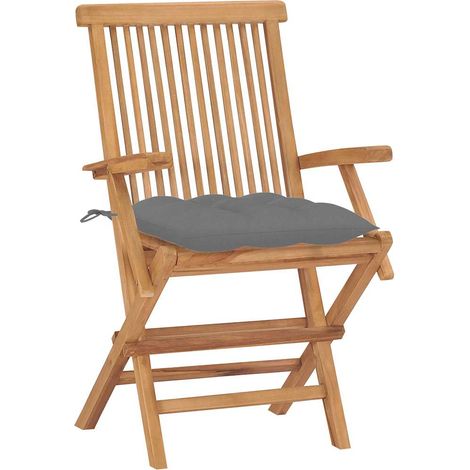 Maison Exclusive - Klappstühle mit grauen Kissen, 2 Stück, Massiv (1/5)