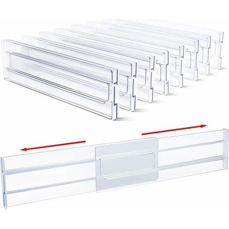 Séparateurs de tiroir réglables 28-51 cm Plastique durable incassable Épaisseur 1,3 cm Hauteur 8,1 cm pour rangement bureau et cuisine