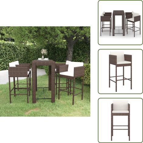 The Living Store Set da Bar da Giardino 5 pz con Cuscini in Polyrattan Marrone - Sedile da giardino