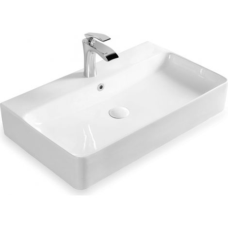 Berlin Waschbecken 70x42 aus feinster Keramik für Wandmontage oder als Aufsatzwaschbecken mit Hahnloch (1/5)