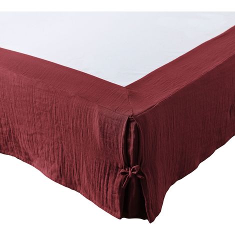 Cache-sommier Gaze de coton 90x190 GAIA coloris Rouge Lie de vin