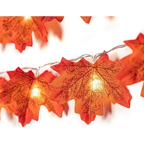 Guirlande Lumineuse Feuille D'érable - 20 LED - Fil Cuivre Argenté 3M - Alimentation Piles AA - Pour Décoration Automne Noël Action De Grâce - Lot de 1 (1/5)