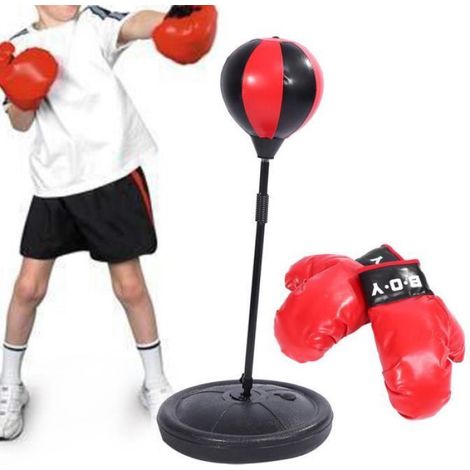 Punching Ball Enfant - Hauteur Réglable - Avec Gants et Pompe - Rouge - Mixte (1/4)
