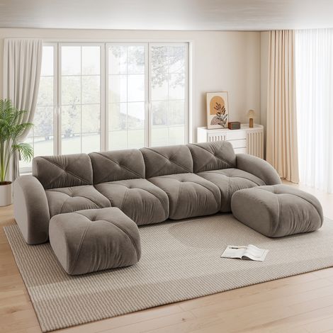 FloraGrace Sofa modulable sans cadre, chenille taupe, mousse 32D monobloc, design souple pour salon (1/5)