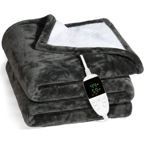 Couverture Chauffante Flanelle 130150cm, Plaid Chauffant avec 6 Niveaux de Dhaleur, Minuterie 10H, Chaleur Rapide, Protection Contre la Surchauffe, Affichage LED, Lavable en Machine (Noir) (1/4)