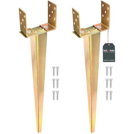 2 Pièces Support de Poteau Réglable - 0-160 mm - Acier Galvanisé - 70 cm - Doré - Support Poteau a Enfoncer - Ancrage Balancoire - Ancre a Enfoncer - pour Poteaux Bois-NANOTEH (1/5)