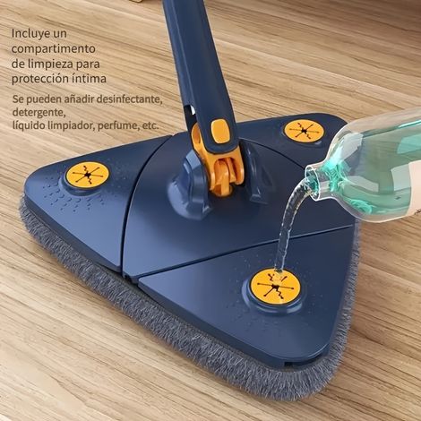 Irovami Balai à franges triangulaire rotatif à 360° avec long manche pour le nettoyage des sols, tête flexible en microfibre pour atteindre les coins, taille L pour un usage domestique