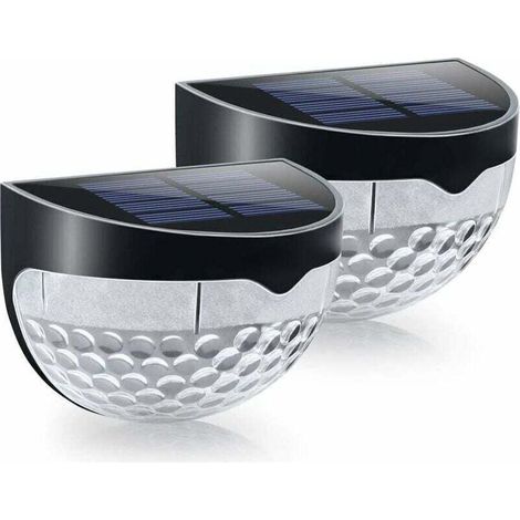 Fei Yu Lot de 2 lampes solaires à LED pour clôture, extérieur, étanches, avec support mural, éclairage décoratif pour jardin, terrasse, cour, allée (boîtier noir, blanc froid)