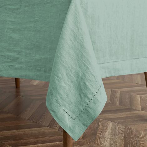 Tovaglia Da Tavola In Puro Cotone Rettangolare Tinta Unita Elegante Copritavolo Moderna Sala Da Pranzo Cucina Soggiorno Salvatavolo Salvia Melange - 6/8Posti140x180Cm