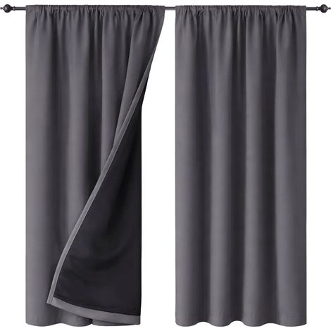 Cortina opaca lisa de 145x220 cm para salón, cinta WAVE gris oscuro. (1/5)