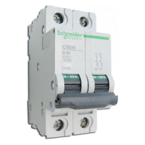Schneider Electric – Disjoncteur bipolaire 50A 2P courbe B 6kA – Protection contre surcharge et court-circuit – Pour installations électriques – 24082