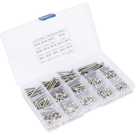 Ensemble de clous de différentes longueurs avec capuchon à six pans creux en acier inoxydable 304 (280 pièces (M3))