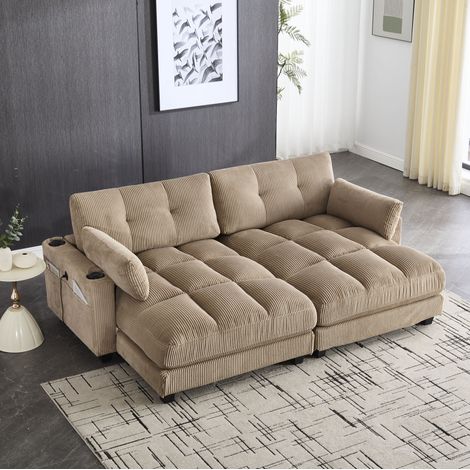 Divano 2 posti modulare con USB in tessuto khaki OKMYHOME (1/5)
