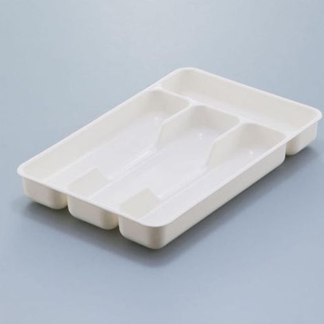Range-Couverts, Organisateur de tiroir à Couverts en Plastique avec 4 Compartiments, Organisateur de tiroir Pratique pour Accessoires Cuisine, ustensiles, Blanc (1/4)