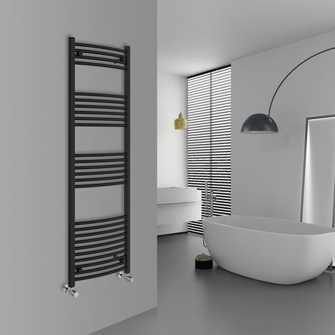 WarmeHaus Curved Black Bathroom Ladder Radiator 1600x500mm (1/5)