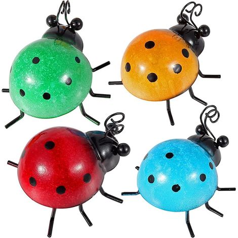 Décoration Murale Coccinelle - Métal Résistant à la Rouille - Pour Jardin Extérieur et Intérieur - Lot de 4 Pièces