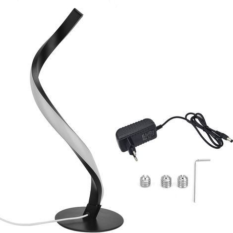Lampe de table LED en spirale en forme de S, petite veilleuse pour chevet, prise UE 100-240 V (noire) (1/5)