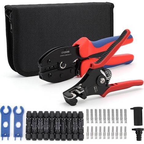 Kit di attrezzi per crimpatura di connettori solari, manico in PVC, kit di attrezzi multifunzionale e impermeabile per la crimpatura di connettori solari industriali (1/5)