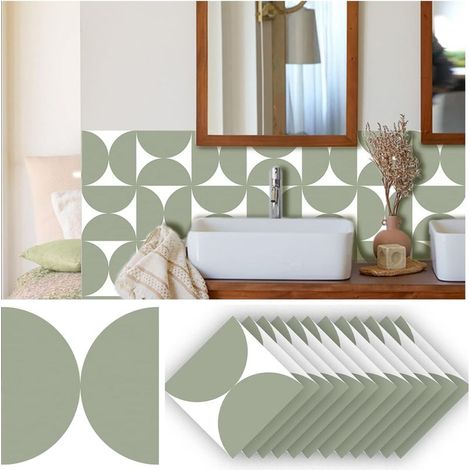 Lot de 24 stickers muraux mats pour carrelage, adhésifs en vinyle résistant aux éclaboussures, adaptés à la cuisine et à la salle de bain, 20 x 20 cm, verts (1/5)