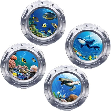 Sea Animal Wall Decals PVC 4 Pieces Easy to Stick and Remove