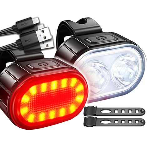 Faro anteriore e posteriore per bicicletta, da manubrio, LED potente, USB, batteria ricaricabile (1/5)