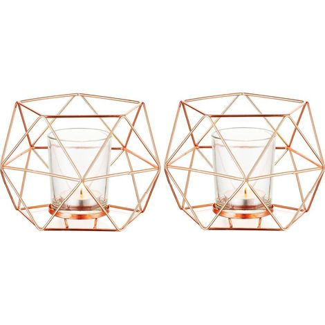 Lot de 2 bougeoirs en métal, design géométrique moderne, centre de table pour chauffe-plat, décoration pour mariage, anniversaire et maison (1/5)