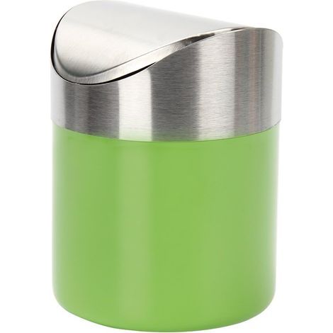 Mini poubelle en Acier Inoxydable avec Couvercle de Balanoire Pratique pour Bureau Table Voiture Chambre (Vert) (1/5)