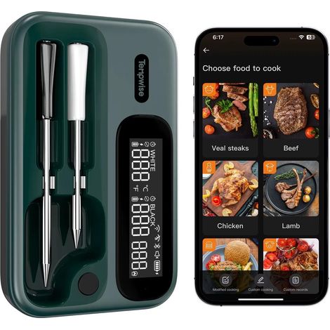 TNT-2BW BBQ-Küchenthermometer, 5G+2,4G WLAN, Bluetooth, IP67 wasserdicht, mit 2 Sonden zum Kochen und Grillen (1/5)