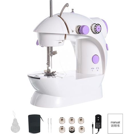 1 Machine à coudre portable, 2 vitesses, lumière LED, pédale, pour vêtements, bricolage, voyage (1/5)