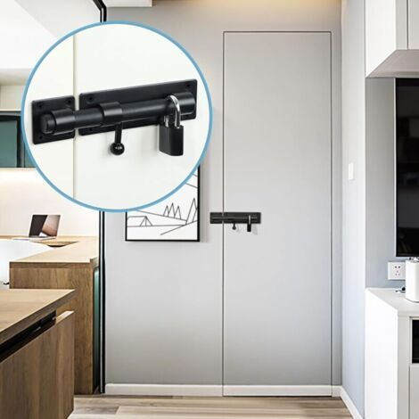 Loquet Porte Exterieur Verrou Porte Coulissante avec Cadenas et 4 Clés, Verrou Portail Robuste en Acier Inoxydable, 150MM Longueur, Noir Mat, EMST8060-B