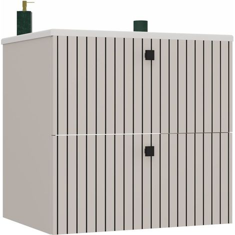 TIGO 60 2S - Mobile sottolavabo 2 cassetti frontale scanalato + LAVABO - 60x45.5x57 cm - Cachemire (1/5)