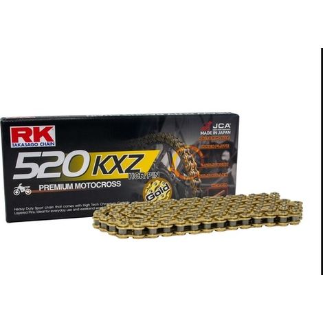 CADENA DE TRANSMISIÓN RK (MOTOCROSS) GB520KXZ-120 CON CLIP (CL) INCLUIDO, COLOR DORADO (CAPACIDAD: HASTA 450 CCM) (35 KN)