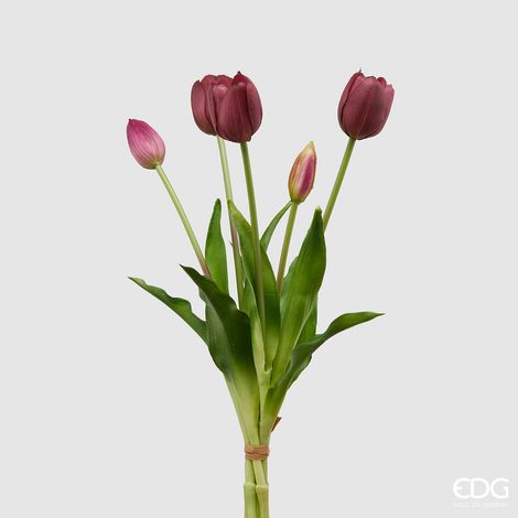 EDG Bouquet 5 Tulipani Olis Chiusi Violet Gomma H 40 Cm (1/4)