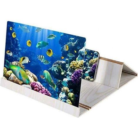 Agrandisseur d'Écran Smartphone Universel 12 '' HD Loupe Écran 3D Portable Pliage avec Support en Bois Téléphone écran Magnifier (1/4)