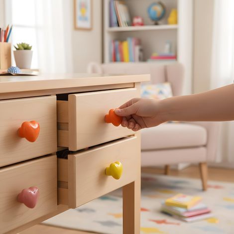 15 glatte, herzförmige Keramikknöpfe für Schränke, Schminktische, Kindermöbel und Schubladen. – Farbe zufällig (1/5)