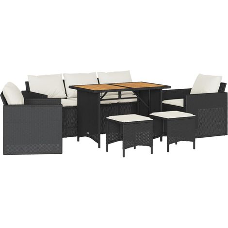 vidaXL Set Divano da Giardino 6 pz con Cuscini Nero in Polyrattan (1/5)
