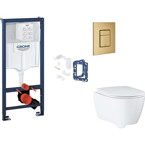 Grohe Rapid SL - Set Vorwandelement, WC mit Softclose-Sitz, Betätigungsplatte Skate Cosmopolitan und Fresh Umrüstset, Cool Sunrise gebürstet SANI11BB4162 (1/5)