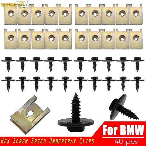 40 pièces de rondelles/écrous métalliques en forme de U pour protection de châssis et de moteur BMW E46 E92 E90 F10, vis à tête cruciforme pour pare-chocs et ailes de voiture (1/5)