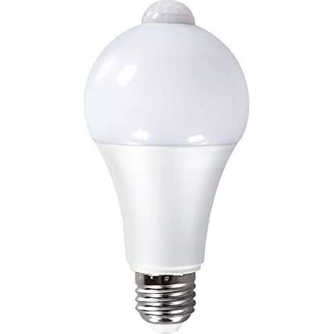 12W E27 PIR Infrarouge Ampoule LED avec Détecteur de Mouvement ON/OFF Automatiquement A60 220V 1000lm équivalent 100W Halogène pour Escalier Couloir Garage (6000K)