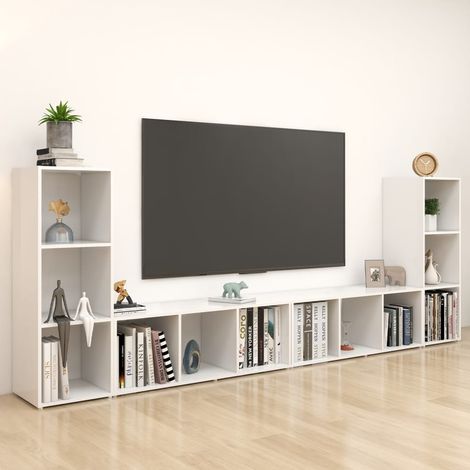 Muebles para TV 4 uds madera contrachapada blanco 107x35x37 cm vidaXL (1/5)