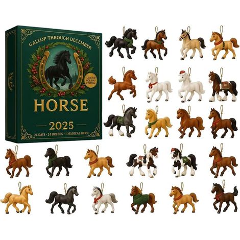 Calendrier de l'Avent à cheval, calendrier de compte à rebours de Noël avec 24 figurines de chevaux 2d, décoration d'arbre (1/5)