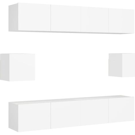 Ensemble de meubles armoire buffet TV télévision salon chambre séjour 6 pièces bois d'ingénierie blanc (1/4)